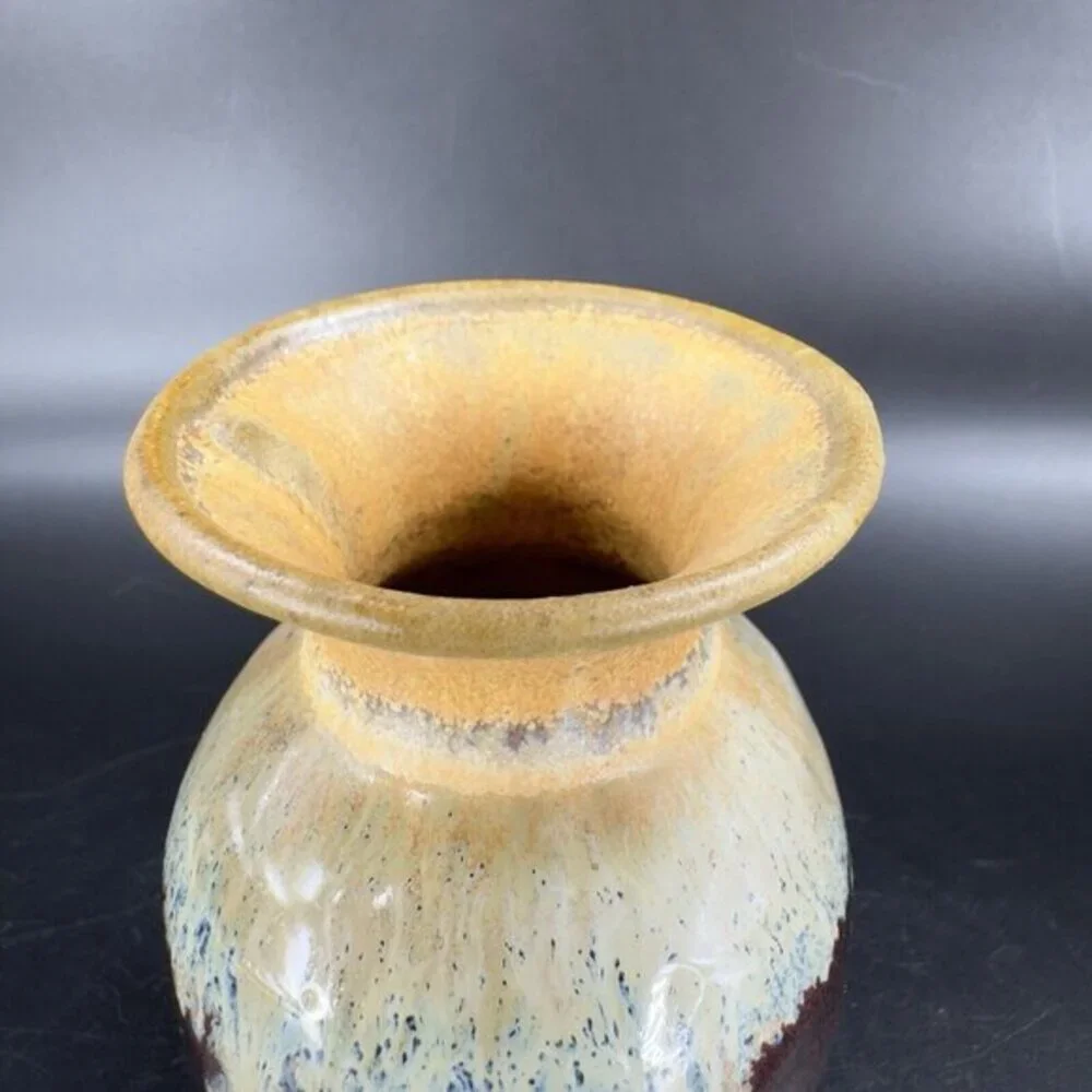 Allan Ditton Vase Studio Art Pottery Stoneware Brown Drip Glaze‎ Bud Vase 2010
